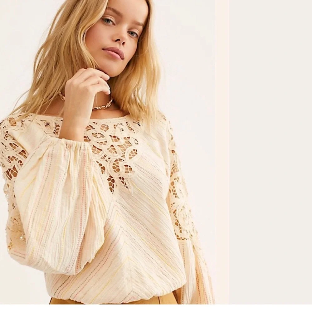 Free People Boho Festival Crochet Cottagecore Blouse Size XS - Picture 12 of 12